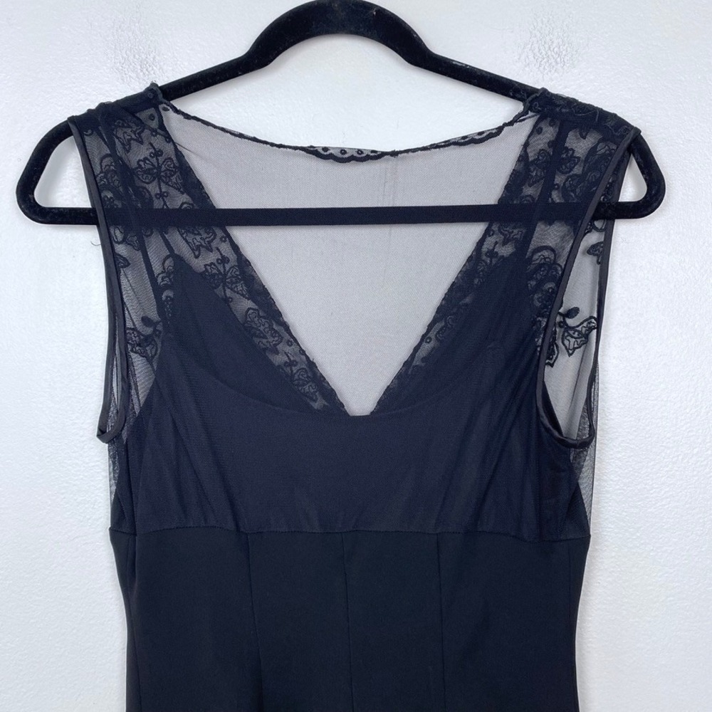 Y2K Black Lace Babydoll Midi Dress Sleeveless Empire Waist‎ Whimsygoth Romantic - Picture 7 of 8